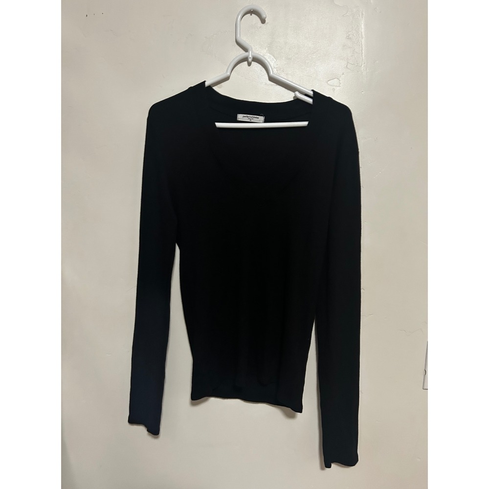 PerfectwhiteTee Womens XL Black Long Sleeve V-Neck Slim Fit Top Made in USA
